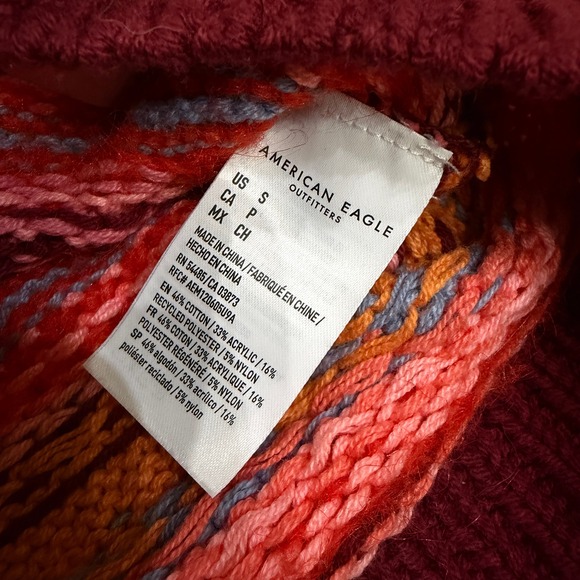 American Eagle Fair Isle Sweater Women Red Orange Pink Blue Cozy Pullover S - Picture 7 of 7